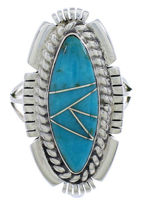 Southwest Jewelry Turquoise Inlay Silver Ring Size 8-1/4 TX40714